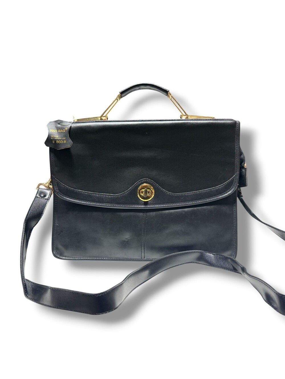 Vintage NAS Bag Helen Lee 803-R Black Leather Briefcase Attache NOS